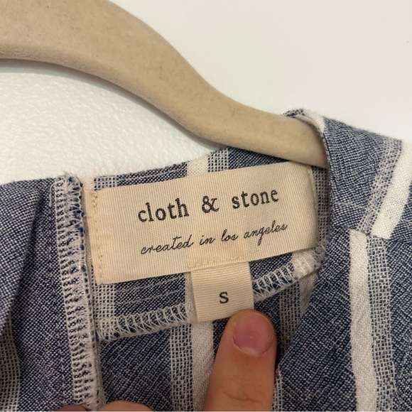 Cloth & Stone Anthropologie Blue Striped Fringe Linen Tank Top Blouse Size Small - Picture 3 of 8